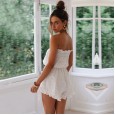 Cotton and linen series ruffled wrap chest tie jumpsuit shorts