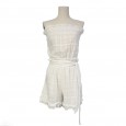 Cotton and linen series ruffled wrap chest tie jumpsuit shorts