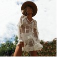 V-neck lotus leaf lace sleeve hollow cake skirt hot new dress