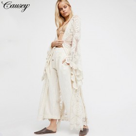 Hot Bohemian plus size women's summer vacation style with lace cardigan long section