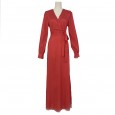 Summer new women's bohemian deep V-neck dress with long slits and long skirt
