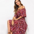 Bohemian style cross-border summer new printed one-shoulder dress