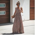 Women's New Summer Dress Bohemian V-neck Digital Print Lace Beach Women's Long Skirt