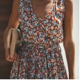 Women's New Summer Dress Bohemian V-neck Digital Print Lace Beach Women's Long Skirt