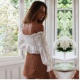 Xia solid color lotus leaf long-sleeved short bohemian tube top shirt female beach cover sunscreen