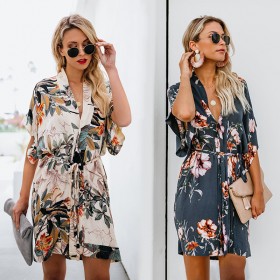 Fashionable spring new hot sale women's printed V-neck dress women