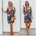 Fashionable spring new hot sale women's printed V-neck dress women