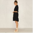 Autumn and winter big swing lapel single-breasted shirt female dress mid-sleeved solid color woven