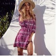 Summer Women's Printed Dress V-Neck Single-Breasted Skirt