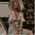 Summer chiffon lace hook flower trumpet sleeve V-neck short coat beach style women's clothing