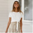 Spring and summer tie dew navel solid color ladies T-shirt short sleeve top HX81