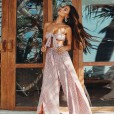 Women's suit beach vacation loose trousers wrapped chest strap top two-piece suit