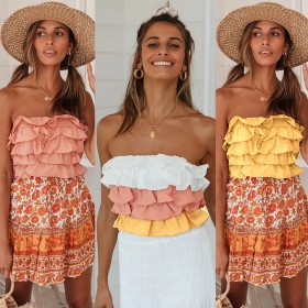 Spring and summer new wind lotus leaf color matching back strap tube top