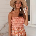 Spring and summer new wind lotus leaf color matching back strap tube top