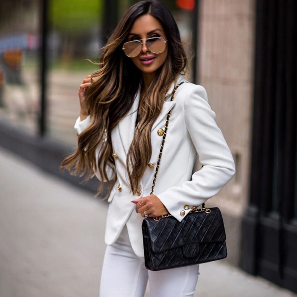 Autumn and winter warm thick V-neck long-sleeved multi-color classic small suit women's jacket
