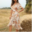 Summer new collection waist mid-length V-neck lace-up dress