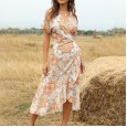 Summer new collection waist mid-length V-neck lace-up dress