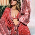 Spring and summer new bohemian vacation beach print long section lace-up cover sunscreen shirt