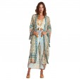 Spring and summer new bohemian vacation beach print long section lace-up cover sunscreen shirt
