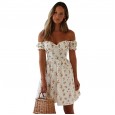 Spring's first new wrapped chest strapless printed dress ladies slim waist skirt