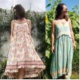 Spring and summer new bohemian holiday style printed ruffled suspenders women's dress
