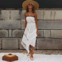 Summer new style wrapped chest irregular long white dress women's clothing