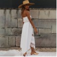 Summer new style wrapped chest irregular long white dress women's clothing