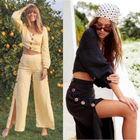 Solid color fashion casual loose women's two-piece solid color wide leg pants