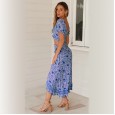 New bohemian holiday style irregular skirt short section exposed navel top two-piece suit