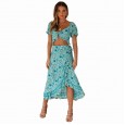 New bohemian holiday style irregular skirt short section exposed navel top two-piece suit