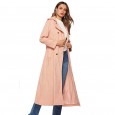 New Pink Corduroy Trench Coat Lace Lapel Button Long Sleeve Women