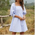 New spring new ladies striped medium cute dress