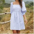 New spring new ladies striped medium cute dress