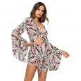Spring and summer new leisure holiday printed jumpsuit shorts