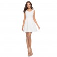 Summer new hot models pure white simple small fresh halter pleated dress women's clothing