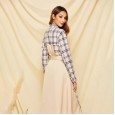 Women's autumn and winter new fashion slim plaid trench coat long-sleeved casual jacket