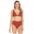 Brown red high waist triangle cup bikini swimsuit without steel ring sexy nylon solid color female swimsuit summer new product