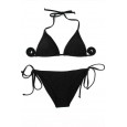 Spring and summer new black gathered sexy split bikini ladies swimsuit solid color