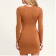 Autumn sexy bag hip elastic khaki long-sleeved slim dress women's new products