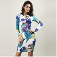Summer sexy V-neck bag hip slim evening dress long sleeve nightclub dress
