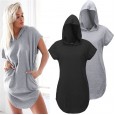 Summer new V-neck loose large size women's shirt hooded sweater short-sleeved t-shirt