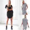 Summer new V-neck loose large size women's shirt hooded sweater short-sleeved t-shirt