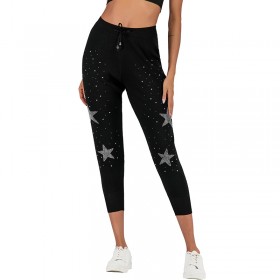 Summer new casual pants women's fashion five-pointed star hot beads stretch nine points pants tide