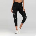 Summer new casual pants women's fashion five-pointed star hot beads stretch nine points pants tide