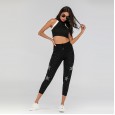Summer new casual pants women's fashion five-pointed star hot beads stretch nine points pants tide
