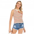 Slanted Slim Striped Top Ruffled Halter Sleeveless Sweater Vest Women Summer