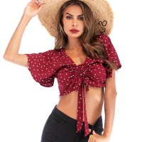 Casual short velvet pleated polka dot summer chiffon shirt