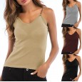 New metal chain sling knitted vest women's summer wear short slim bottoming shirt