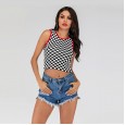 New product contrast color plaid knitted vest female summer short section exposed navel slim stretch sleeveless top
