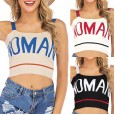 Sexy colorblock letter sleeveless suspender tops knitted vest women summer shorts